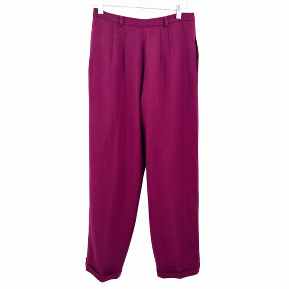 VINTAGE WINE BURGUNDY CHAUS LINED WOOL PLEATED TROUSERS PANTS - 10 - Picture 2 of 5